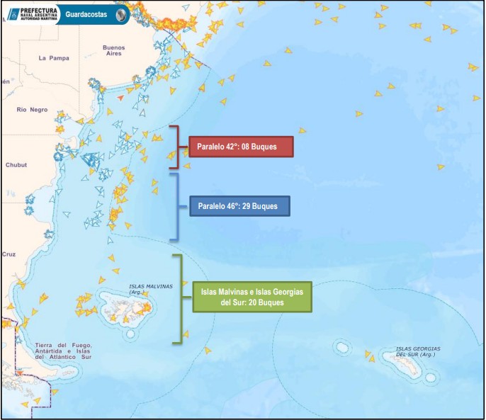 Posicionamiento de la flota pesquera extranjera en el Área Adyacente a la ZEEA, Islas Malvinas e Islas Georgias del Sur correspondiente al día 04 de septiembre de 2026. imagen1