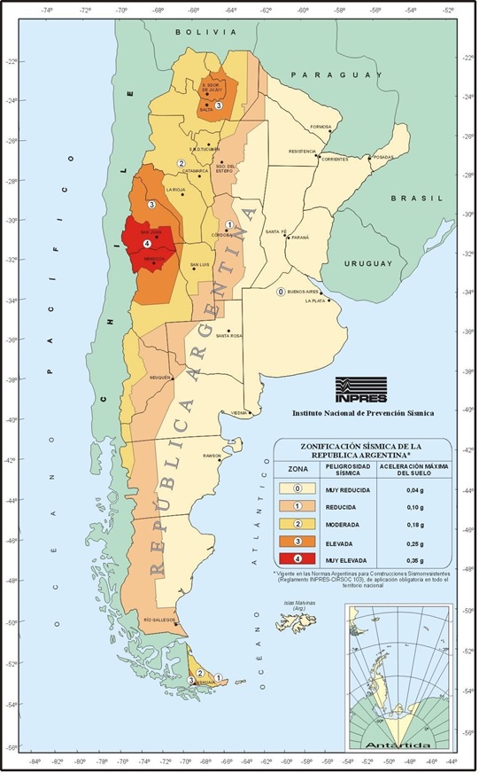 Figura 7: Mapa de zonificación sísmica de la República Argentina