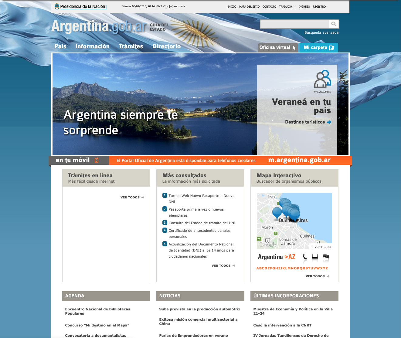 Captura de pantalla de Argentina.gob.ar v2.