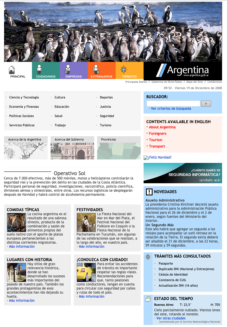 Captura de pantalla de Primera iteración de www.argentina.gob.ar v1.
