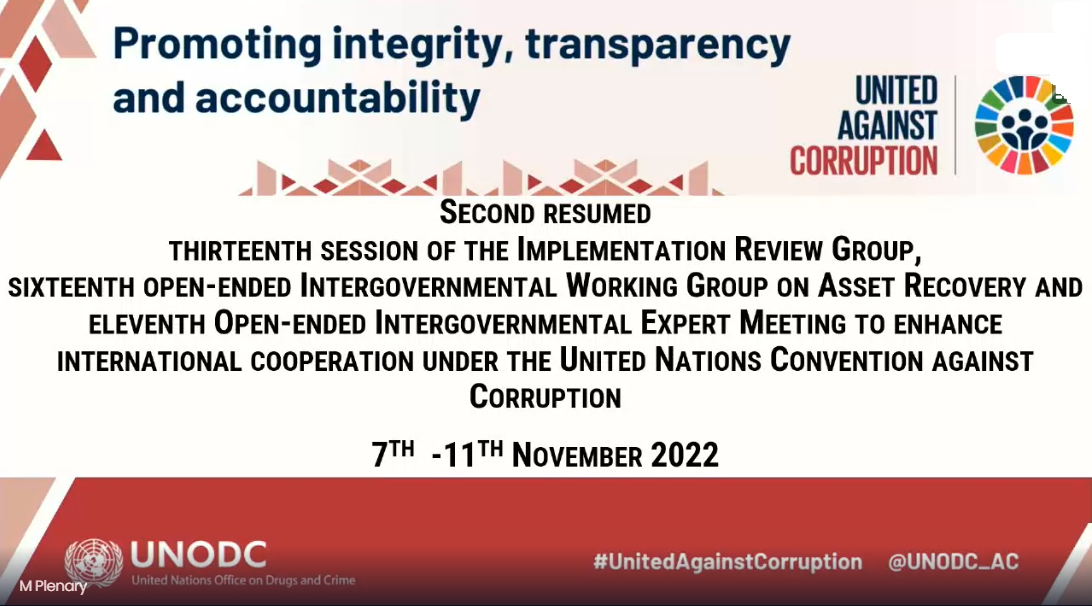 Riunione del gruppo di lavoro della Convenzione delle Nazioni Unite contro la corruzione