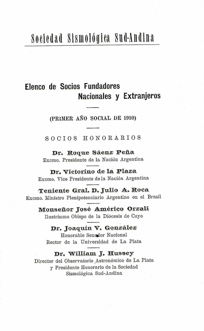 Socios fundadores Sociedad Sismológica Sud-andina