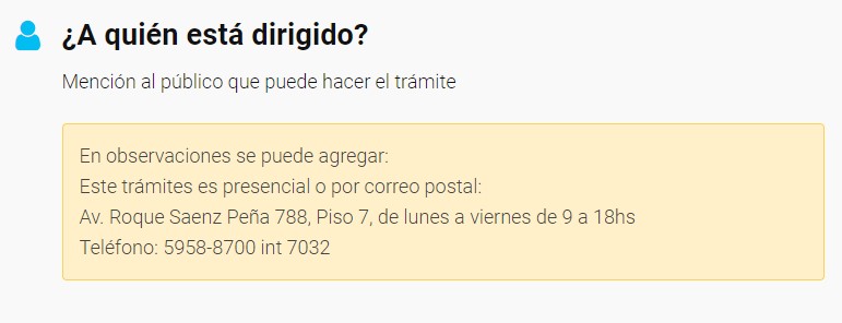 Captura de pantalla de tipo de contenido trámite en sección a quién va dirigido