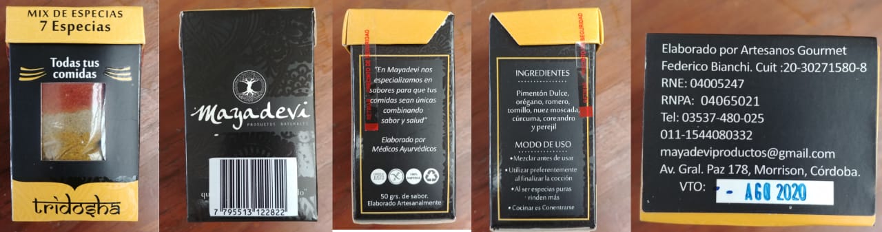 Fotografía del rótulo del producto Mix de Especias, 7 Especias, Tridosha – Mayadevi