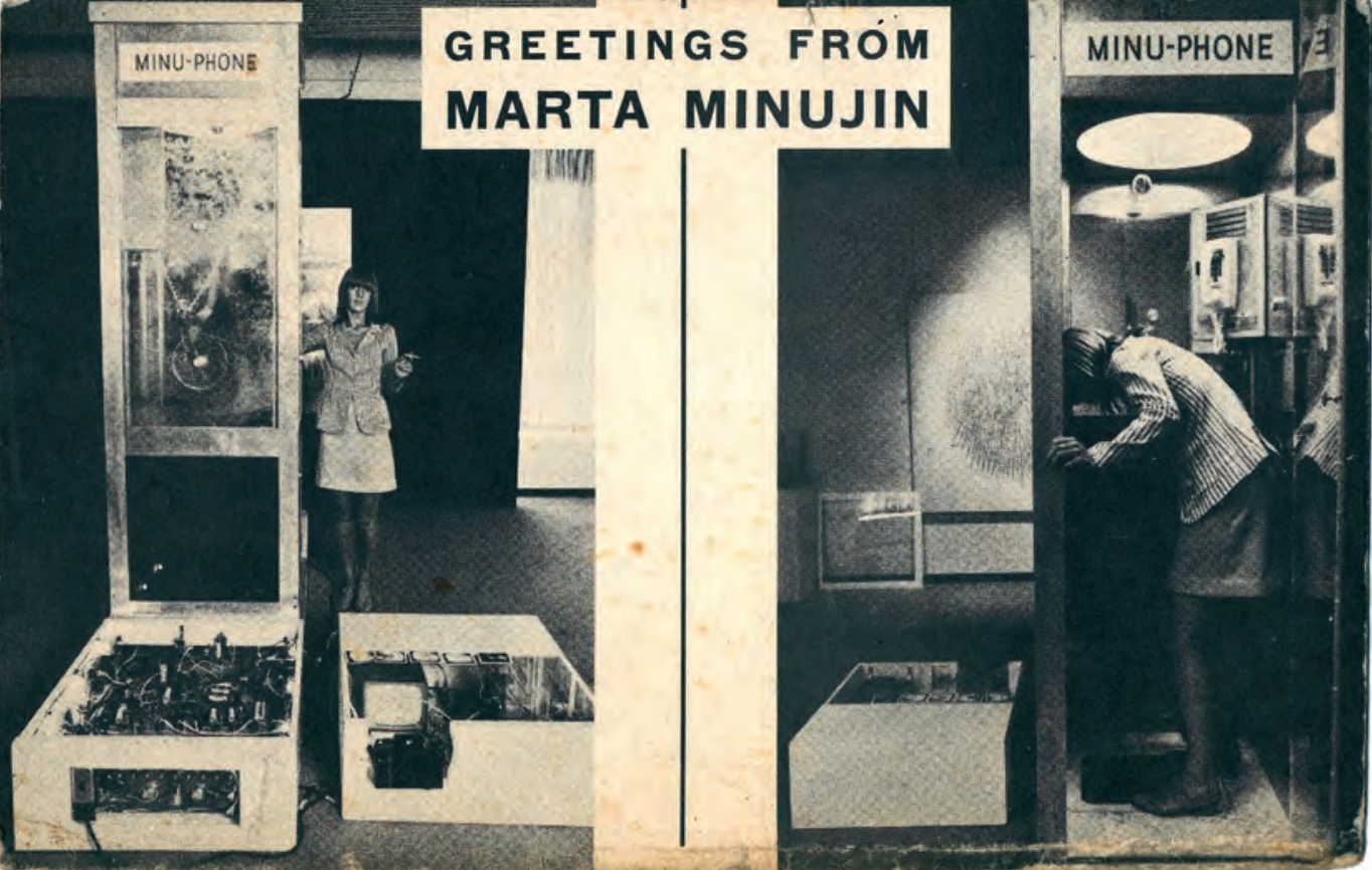 Postal del Minuphone. Exposición de arte argentino actual Madrid, mayo de 1969.