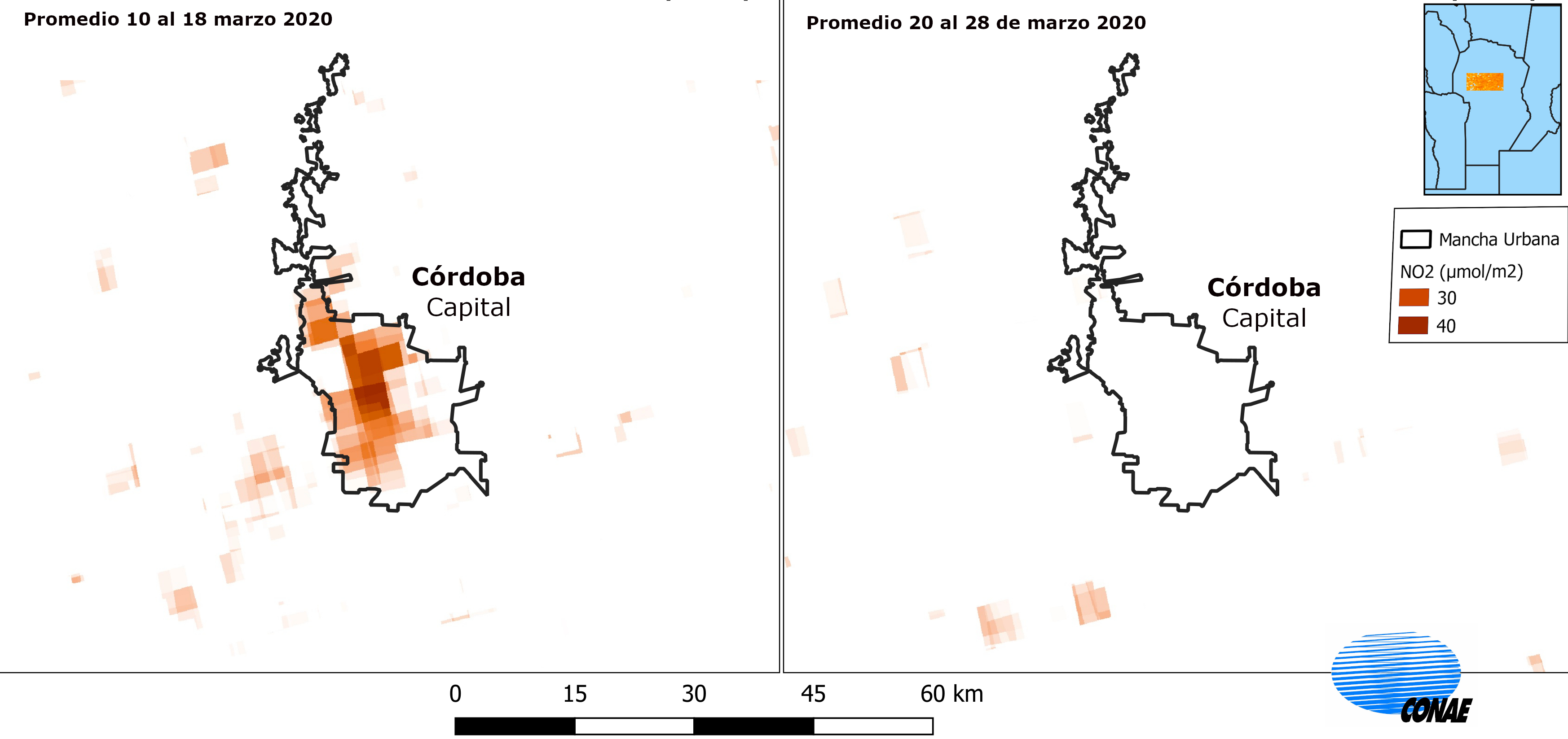  Dióxido de Nitrógeno en la atmósfera de la ciudad de Córdoba, en fechas pre y post Aislamiento Social, Preventivo y Obligatorio. 