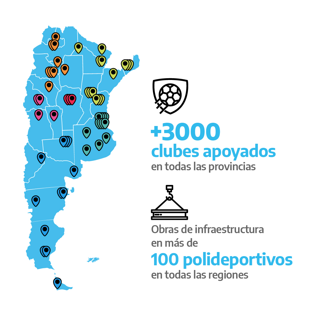 Mapa de Argentina con los clubes geolocalizados