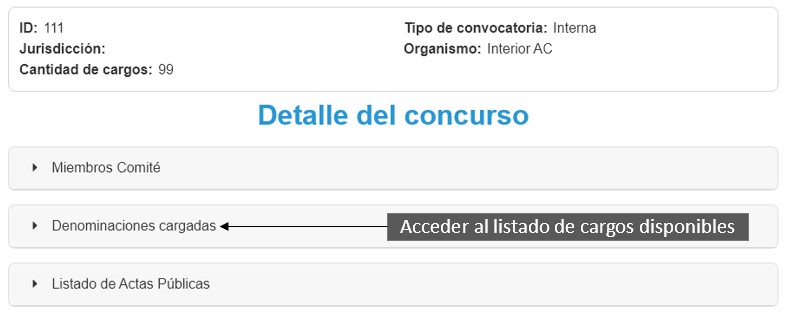 vista del listado de cargos