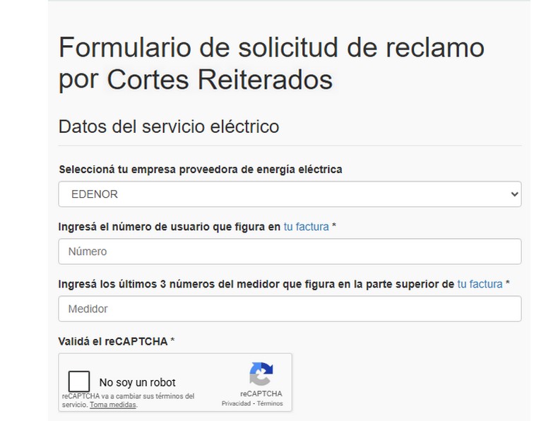 Imagen ilustrativa. Para ingresar al formulario, hacé clic abajo. Formulario para reclamar resarcimiento por cortes reiterados.