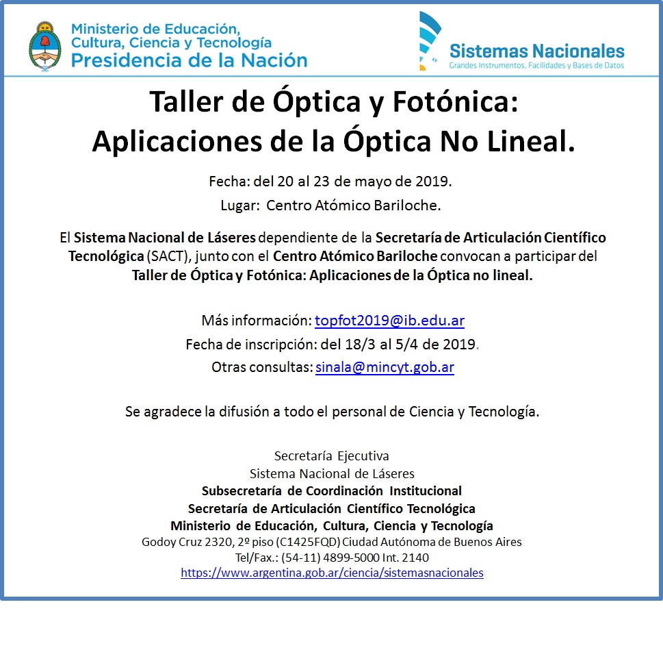 Taller de Óptica y Fotónica: Aplicaciones de la Óptica No Lineal