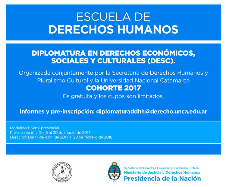 Flyer de la Diplomatura en Derechos Económicos, Sociales y Culturales