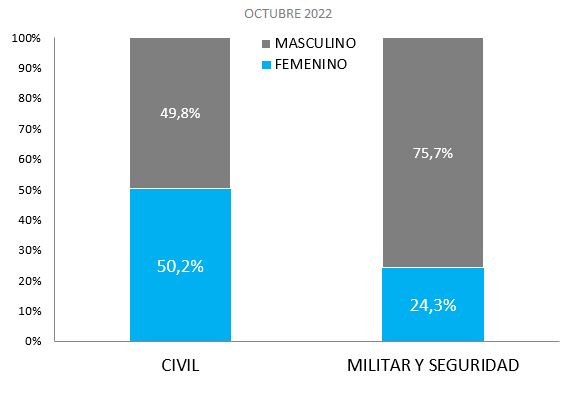 Cuadro: Distribución porcentual de la ocupación clasificada en Personal Civil y Personal Militar y de Seguridad por sexo