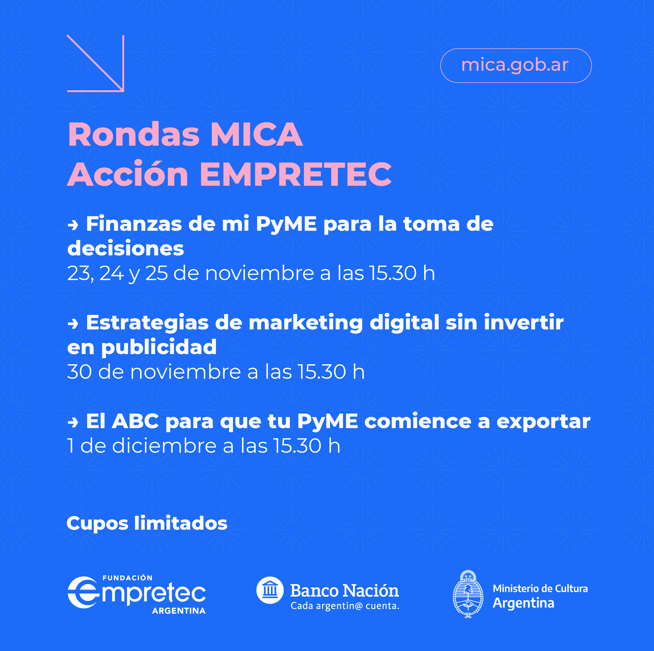 Flyer sobre las rondas MICA acción Empretec destinadas a pymes culturales.