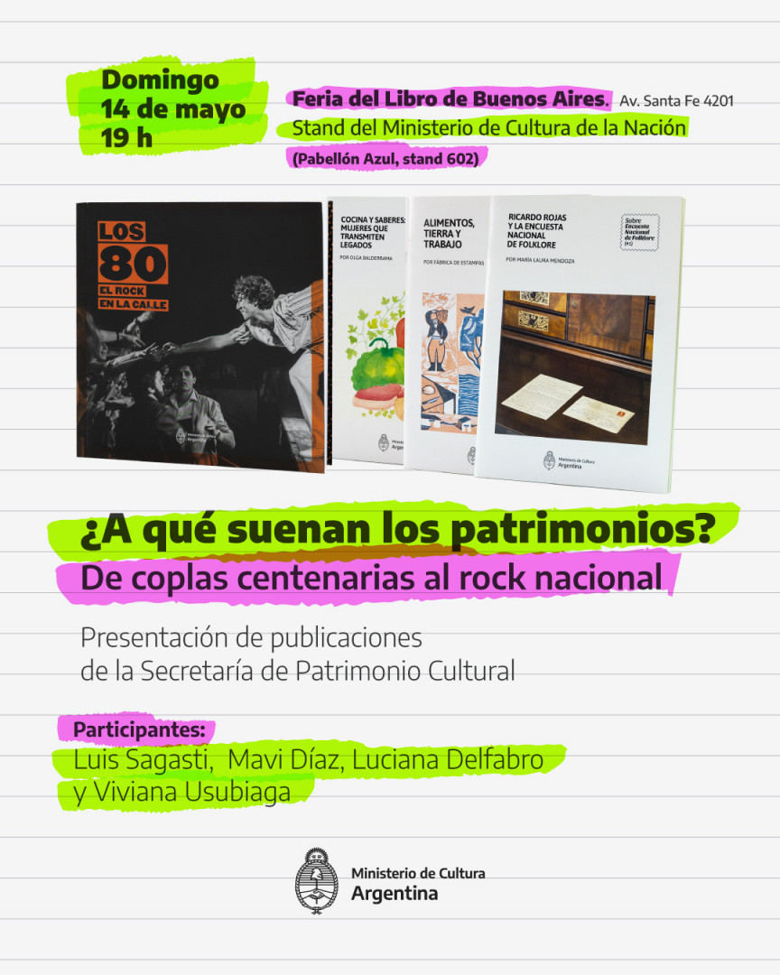 Flyer de la actividad “¿A qué suenan los patrimonios? De coplas centenarias al rock nacional”.