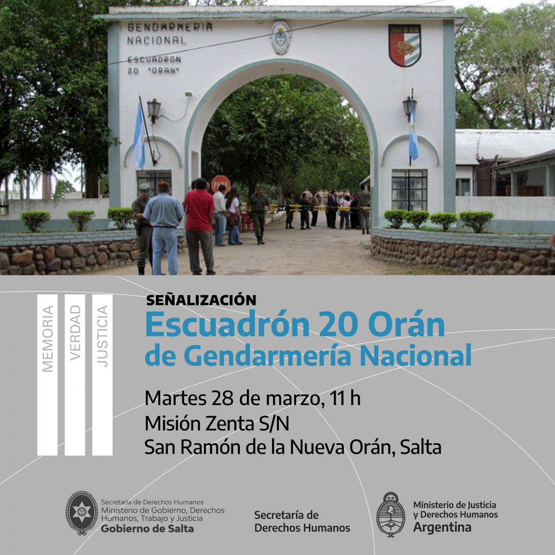 Flyer de señalización del Escuadrón 20 Orán de Gendarmería Nacional