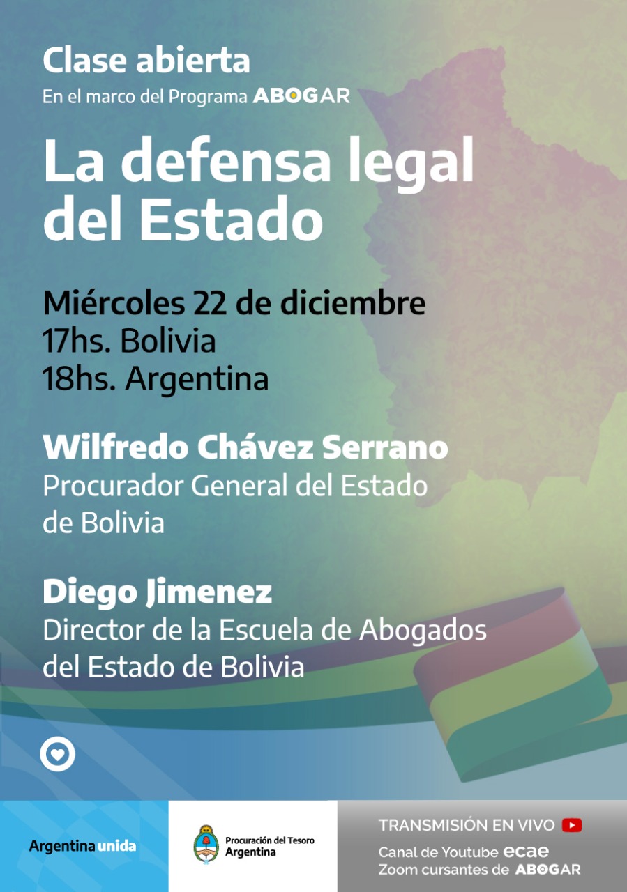 Flyer charla Defensa legal del Estado