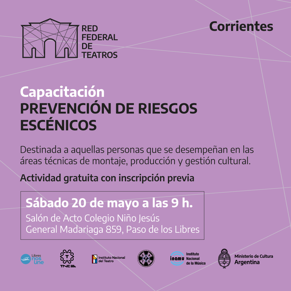 Flyer de la capacitación en “Prevención de riesgos escénicos” que se dará en la provincia de Corrientes.