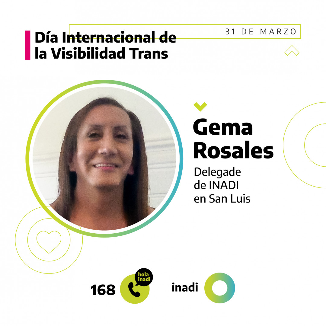 Placa con foto de Gema Rosales, delegada de INADI San Luis