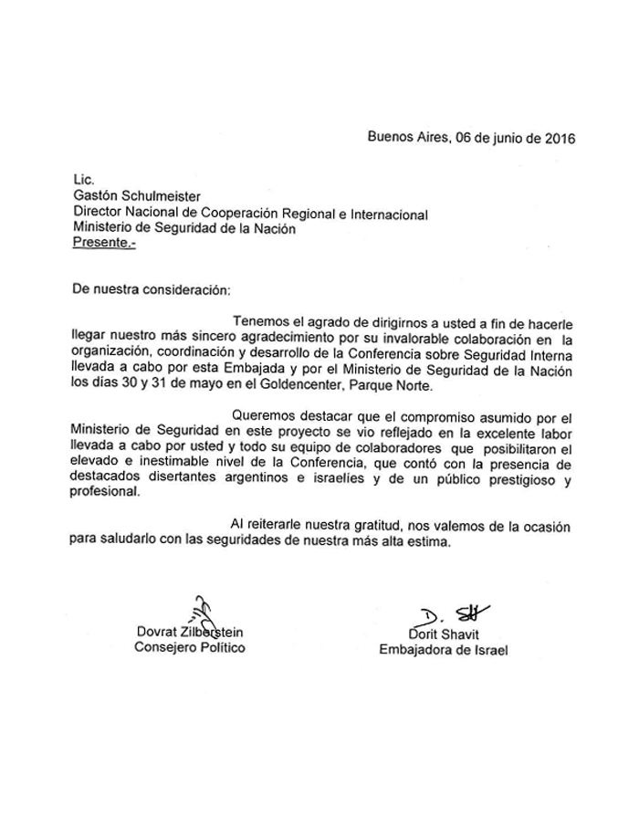 Agradecimiento de la Embajada de Israel  Argentina.gob.ar