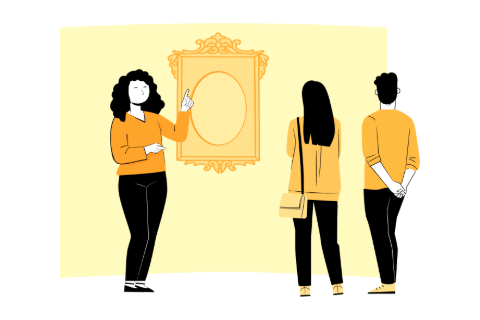 Ilustración de una guía del Museo mostrando una obra