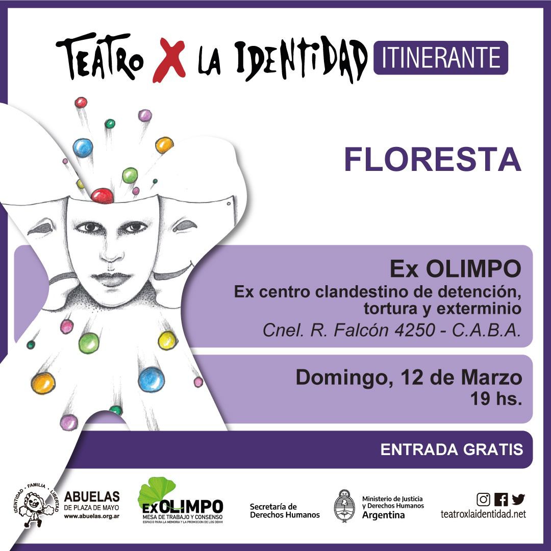 Flyer de Teatro por la Identidad itinerante en ex "Olimpo"