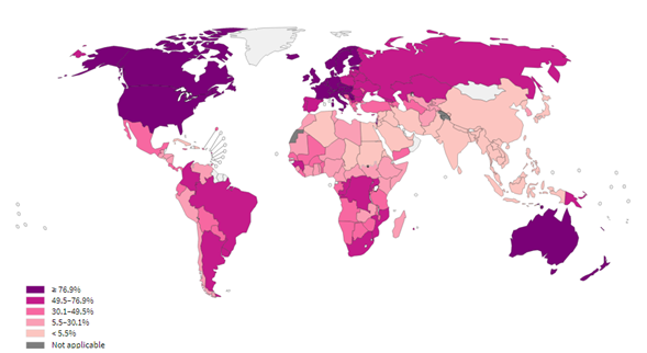 Figura 4: Proporción de casos de melanoma en personas de 30 años y más, atribuibles a exposición a radiación UV por país, 2012.