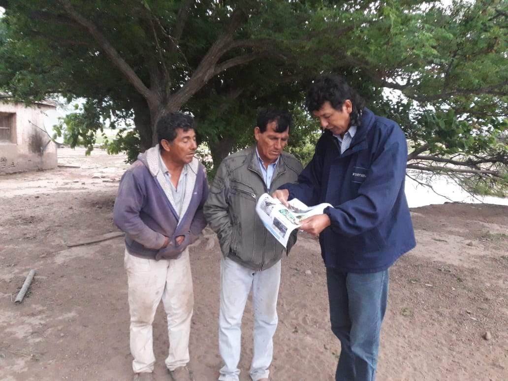 Amalio explica a productores las diferencias entre una langosta y una tucura quebrachera en chaco