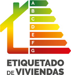 Logo Etiquetado de vivienda - casa y una escala de letras de la a a la g