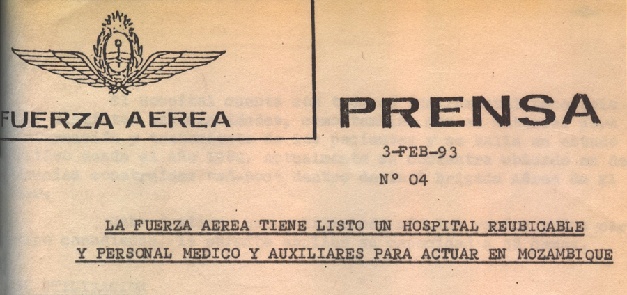 Captura de Gacetilla de Prensa de la Fuerza Aérea Argentina "La Fuerza Aérea tiene listo un hospital reubicable y personal médico y auxiliares para actuar en Mozambique"