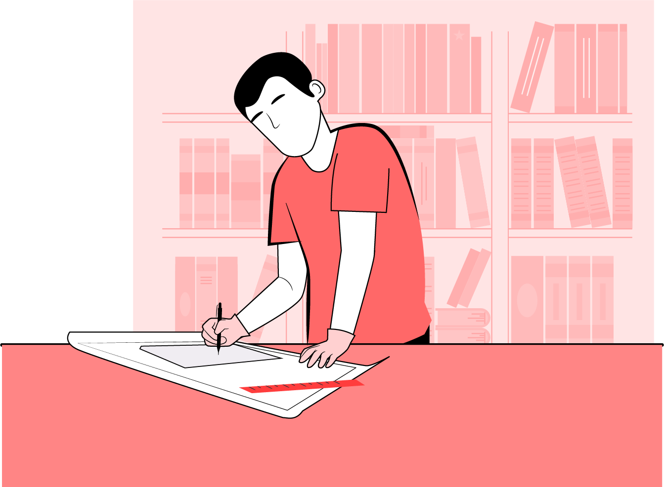 Ilustración de un hombre trabajando con documentos