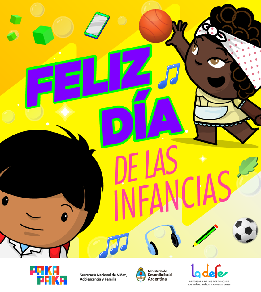 Placa Día de las Infancias elaborada con Pakapaka y La Defensora