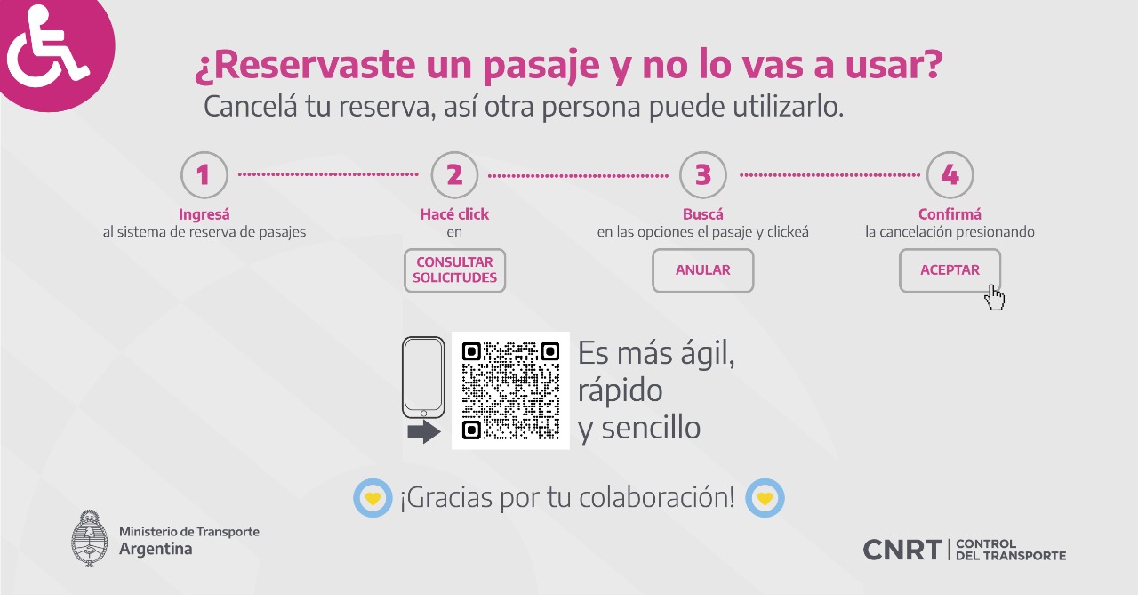 Cancelar reserva de pasajes para personas con discapacidad