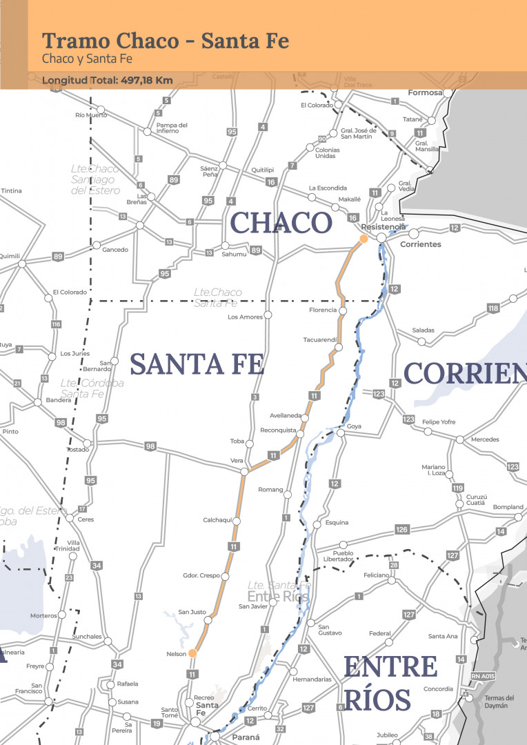 Mapa Red Federal de Concesiones Tramo Chaco Santa Fe