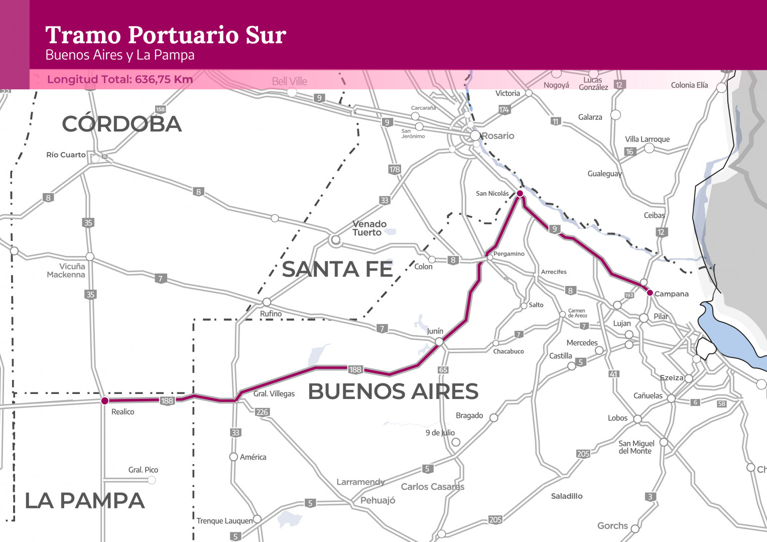 Mapa Red Federal de Concesiones Tramo Portuario Sur