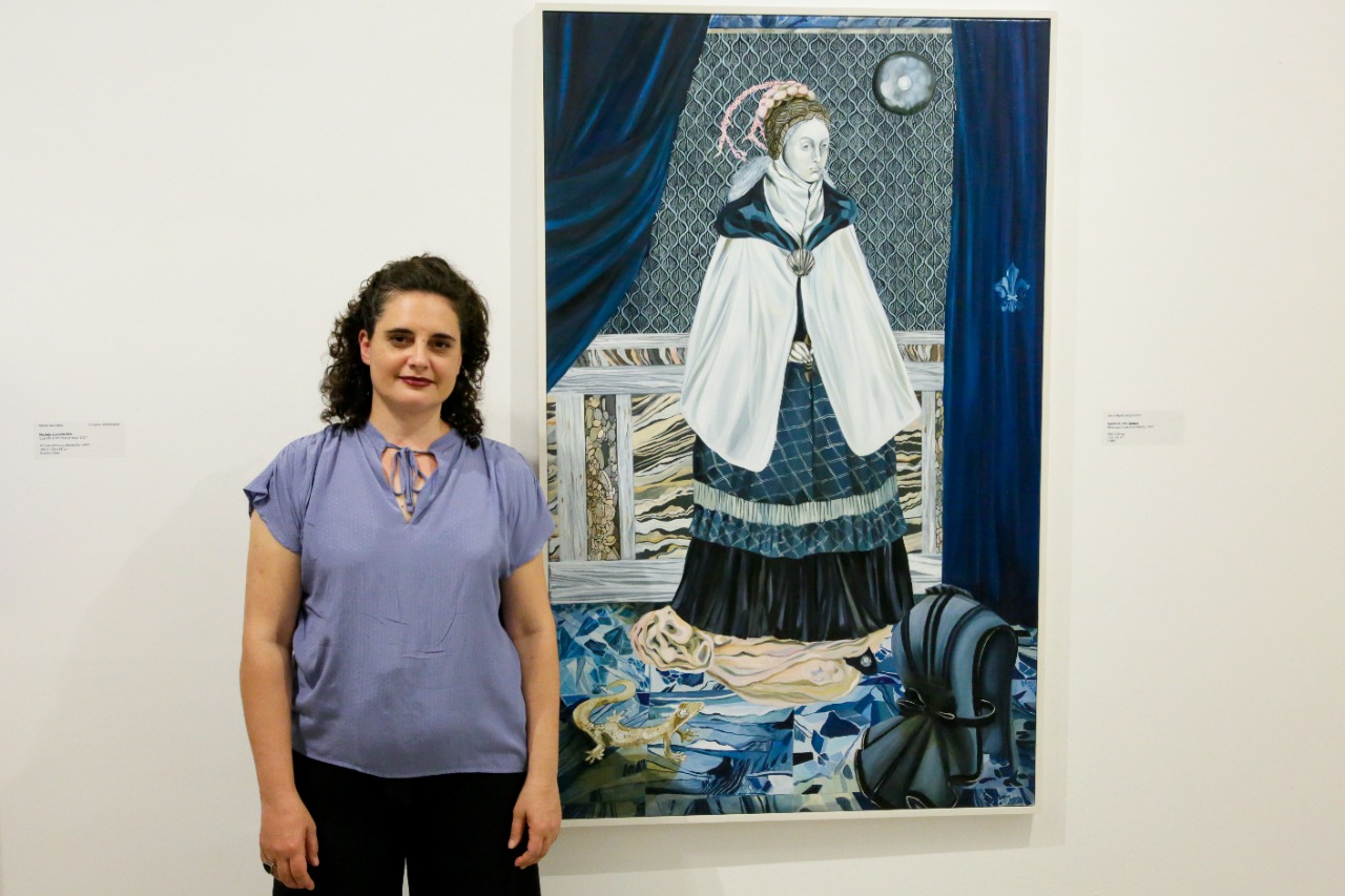 “Reina Azul y gecko enlutado", pintura de Verónica Gómez ganadora del Gran Premio Adquisición. Foto: FNA. 