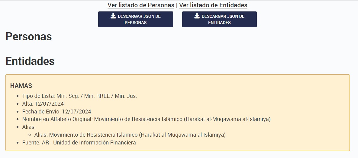 Imagen: Captura del registro de Hamas en el RePET
